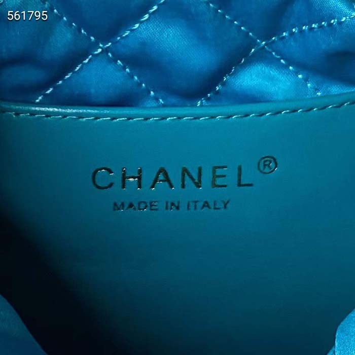 Chanel Women CC 22 Mini Handbag Shiny Calfskin Gold-Tone Metal Blue