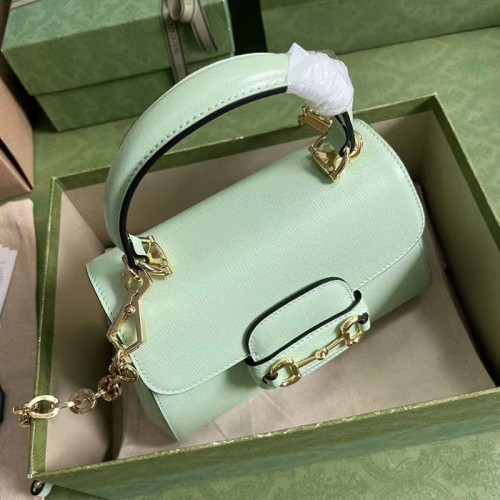 Gucci GG Women Horsebit 1955 Mini Bag Top Handle Bag Light Green Leather