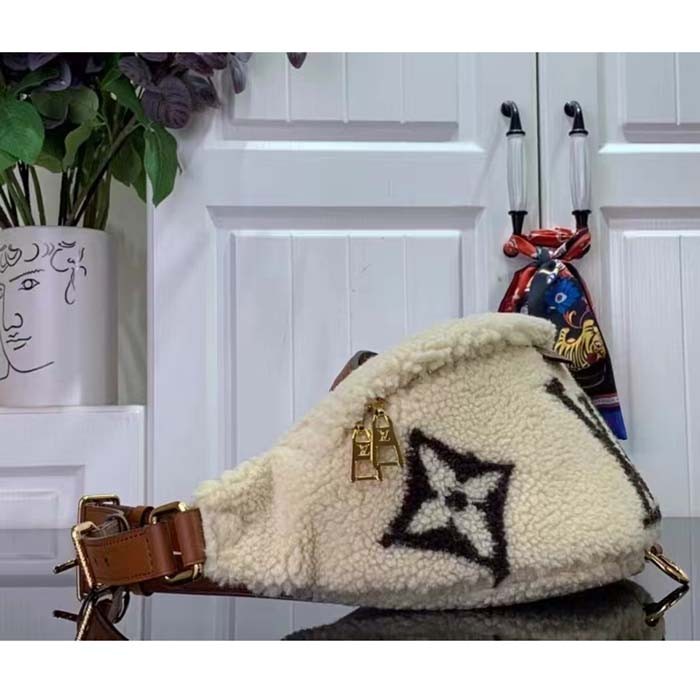 Louis Vuitton LV Unisex Bumbag Cream Brown Shearling Cowhide-Leather Textile Lining