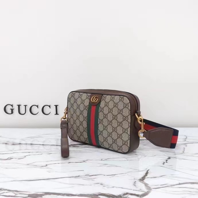 Gucci GG Unisex Ophidia GG Crossbody Bag Beige Ebony GG Supreme Canvas Double G