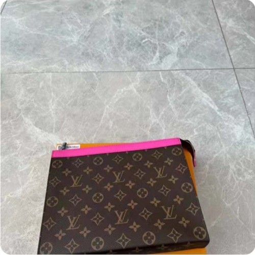 Louis Vuitton LV Unisex Pochette Voyage MM Pink Monogram Macassar Coated Canvas Cowhide-Leather