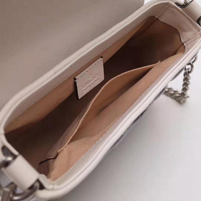 Gucci GG Women GG Marmont Mini Top Handle Bag in Blue Diagonal Matelassé Leather