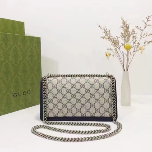 Gucci Women Dionysus GG Small Rectangular Bag Beige Blue GG Supreme Canvas