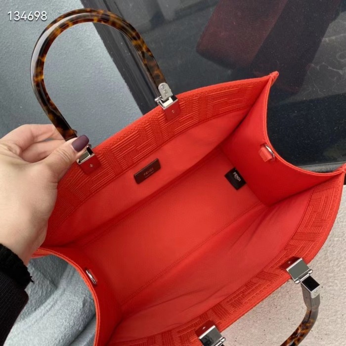 Fendi Women Sunshine Medium Red FF Fabric Shopper