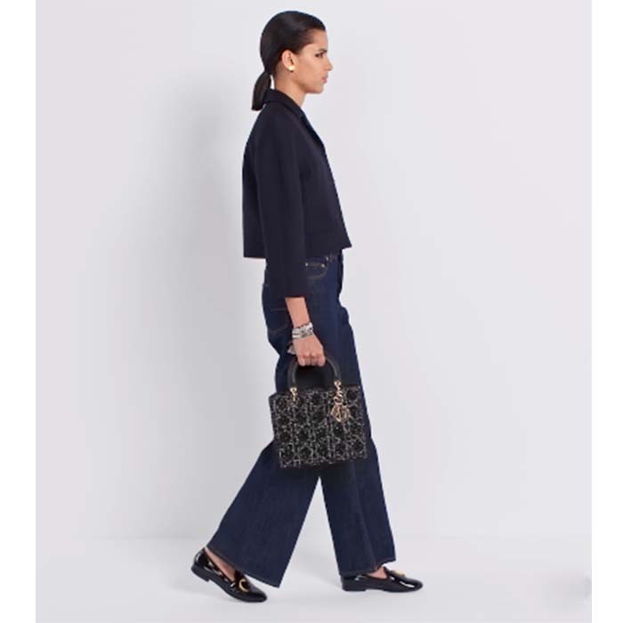 Dior Women CD Medium Lady D-Lite Bag Black Cannage Tweed