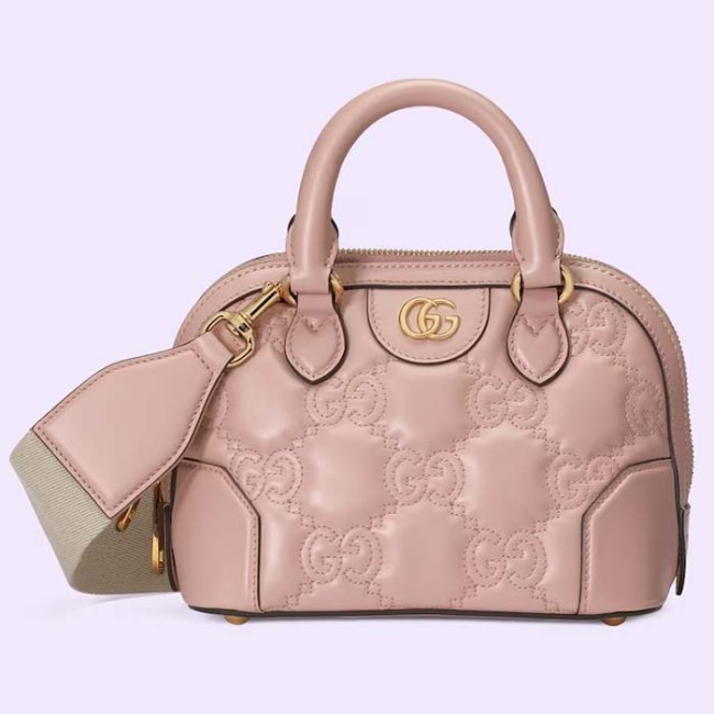 Gucci Women GG Matelassé Handbag Pink GG Leather Double G Zip Closure