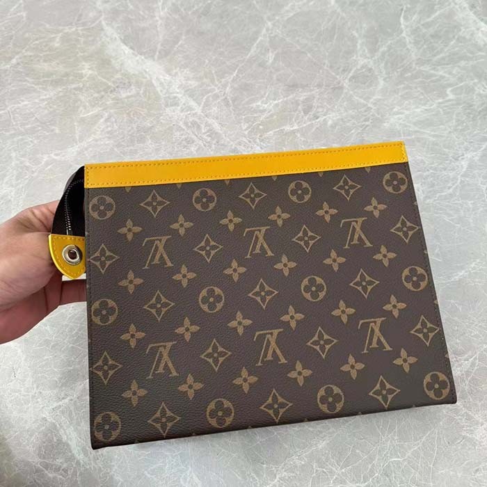 Louis Vuitton LV Unisex Pochette Voyage MM Yellow Monogram Macassar Coated Canvas Cowhide-Leather