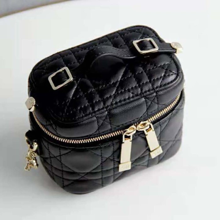 Dior Women Micro Lady Dior Vanity Case Cannage Lambskin-Black