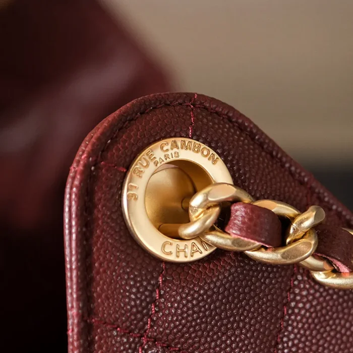 Chanel Women 25 Small Handbag Grained Calfskin Gold Tone Metal-Burgundy