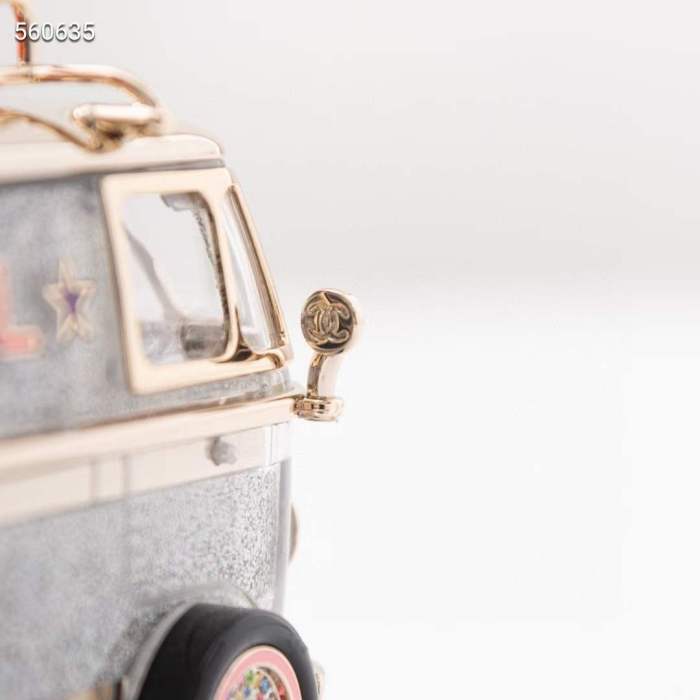 Chanel Women CC Mini Van Minaudiere Plexi Enamel Strass Silver