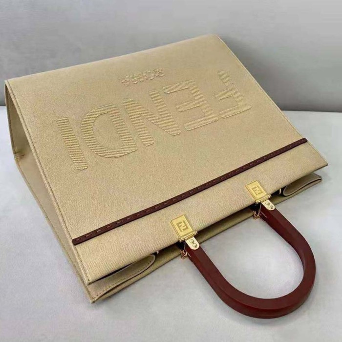 Fendi Women Fendi Sunshine Medium Beige Canvas Bag