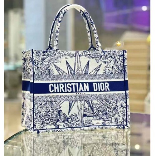 Dior Unisex CD Medium Book Tote White Blue Rêve D'Infini Embroidery