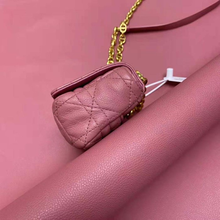 Dior Women Micro Dior Caro Bag Yarrow Pink Supple Cannage Calfskin