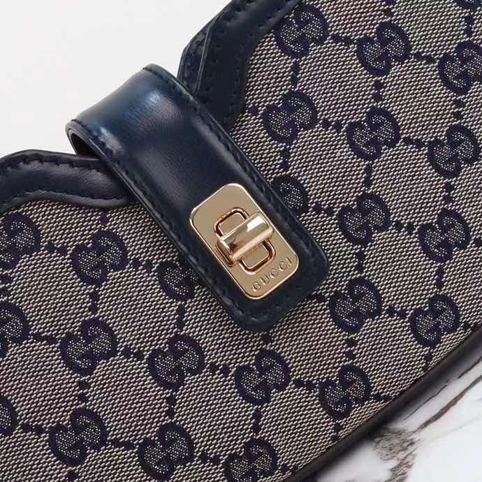 Gucci Women Moon Side Mini Shoulder Bag Beige Blue Original GG Canvas