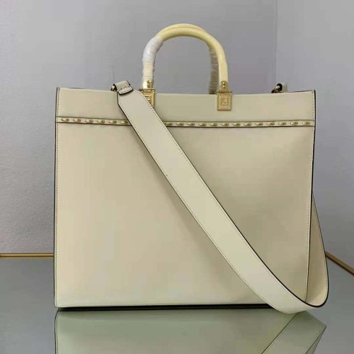 Fendi Women Sunshine Medium White Leather Shopper