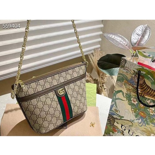 Gucci Unisex Ophidia GG Mini Shoulder Bag Beige Ebony Supreme Canvas