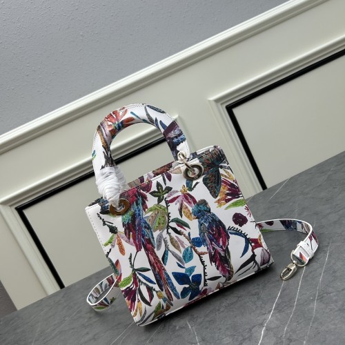 Dior Women CD Mini Lady Dior Bag White Multicolor Calfskin Toile De Jouy Fantastica Print Embroidery