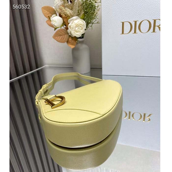 Dior CD Women Saddle Rodeo Pouch Pastel Yellow Goatskin