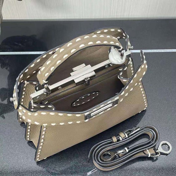 Fendi Women Peekaboo Iseeu Small Gray Full Grain Leather Bag