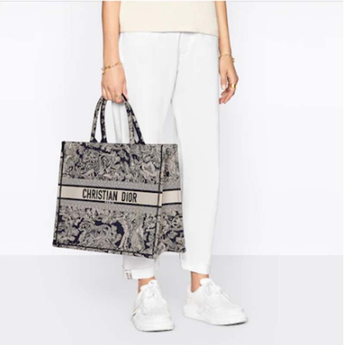 Dior Unisex Large Book Tote Blue Toile De Jouy Reverse Embroidery