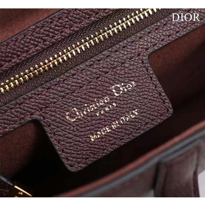 Dior Women CD Saddle Bag Strap Burgundy Grained Calfskin