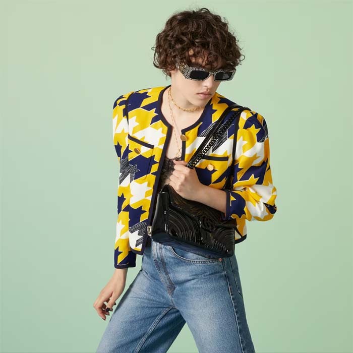 Gucci Women GG Marmont Patent Small Shoulder Bag Black Matelassé Chevron Leather