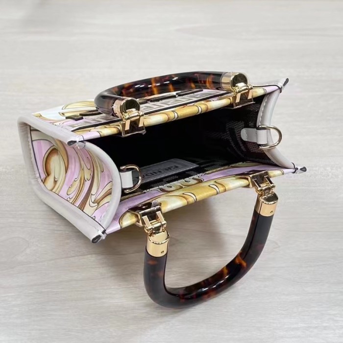 Fendi Women Mini Sunshine Shopper Fendace Printed White FF Leather Mini Bag