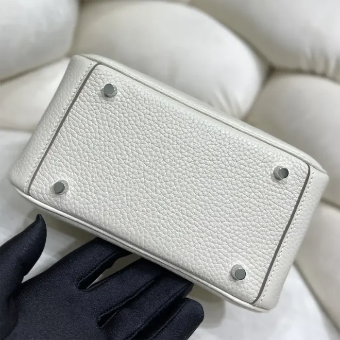 Hermes Women Lindy Mini 19 in Clemence Leather-White/Silver
