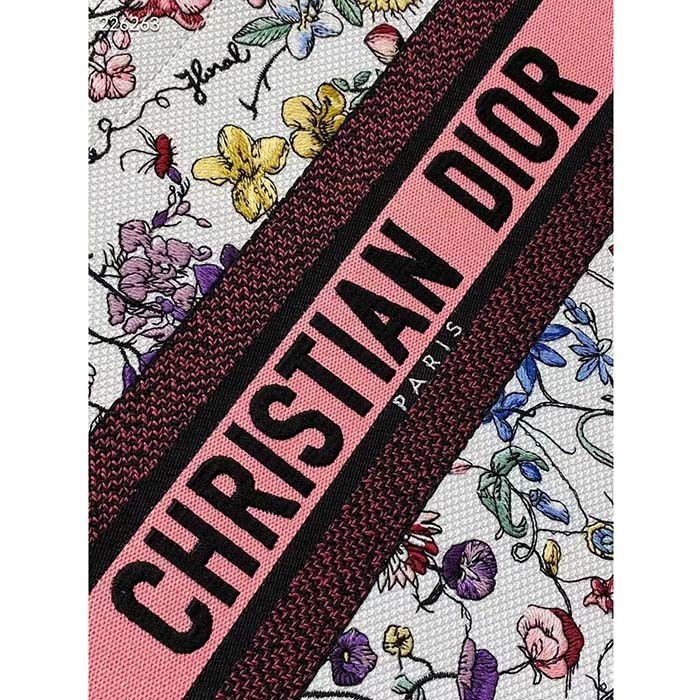 Dior Women CD Medium Book Tote White Multicolor Florilegio Embroidery
