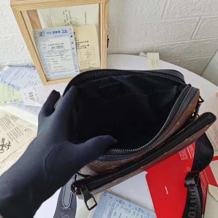 Louis Vuitton LV Unisex Trio Messenger Bag Monogram Macassar Coated Canvas Purple Cowhide