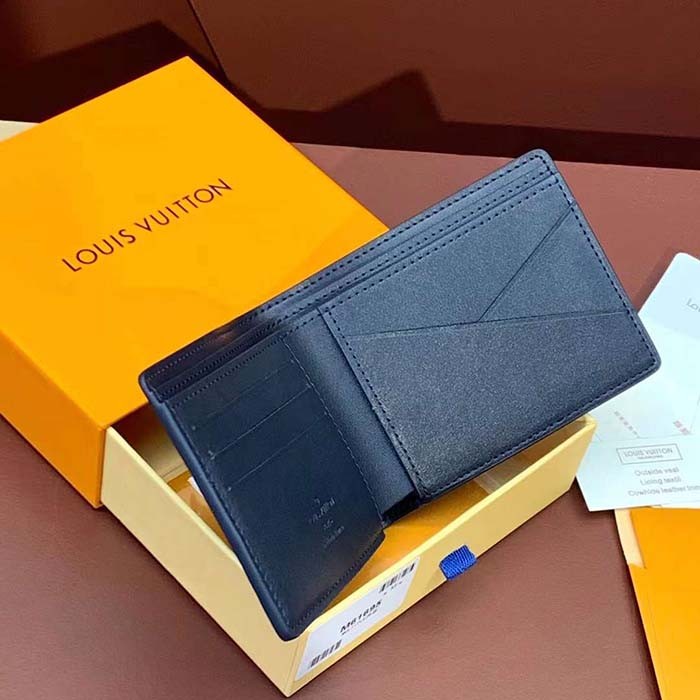 Louis Vuitton LV Unisex Multiple Wallet Blue White Monogram Shadow Calfskin Leather M83379