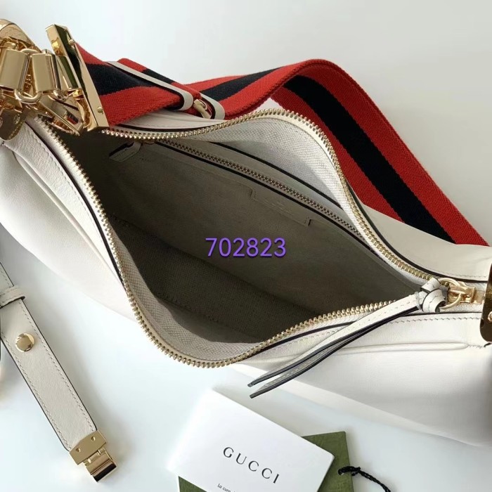 Gucci Women GG Attache Large Shoulder Bag White Leather Green Yellow Web