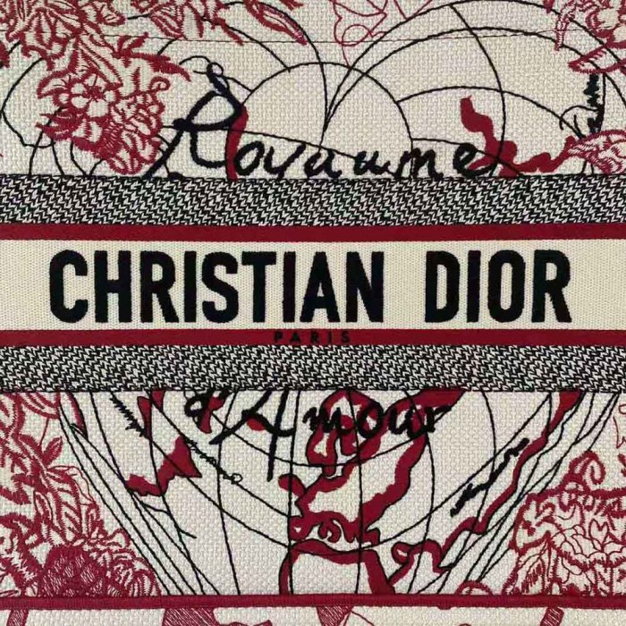 Dior Women Small Dior Book Tote Red and White D-Royaume D Amour Embroidery