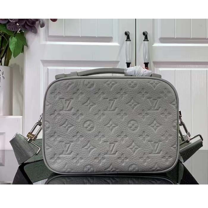Louis Vuitton LV Unisex S Lock Messenger Mineral Gray Embossed Taurillon Monogram Cowhide Leather
