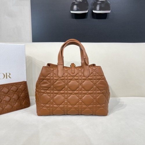 Dior Women CD Large Dior Toujours Bag Medium Tan Macrocannage Calfskin
