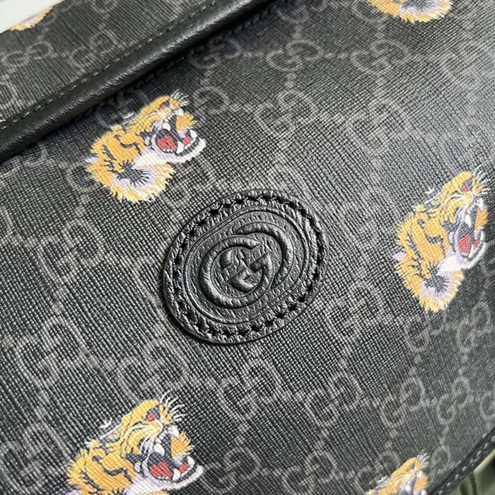 Gucci Unisex GG Medium Backpack Tiger Print Black GG Supreme Canvas