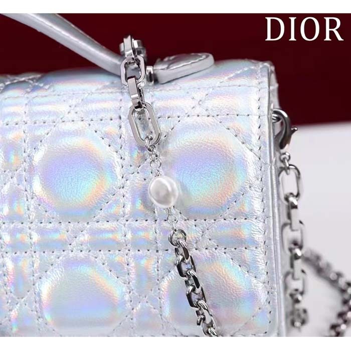 Dior Women CD Miss Dior Mini Bag Silver Metallic Leather Lambskin