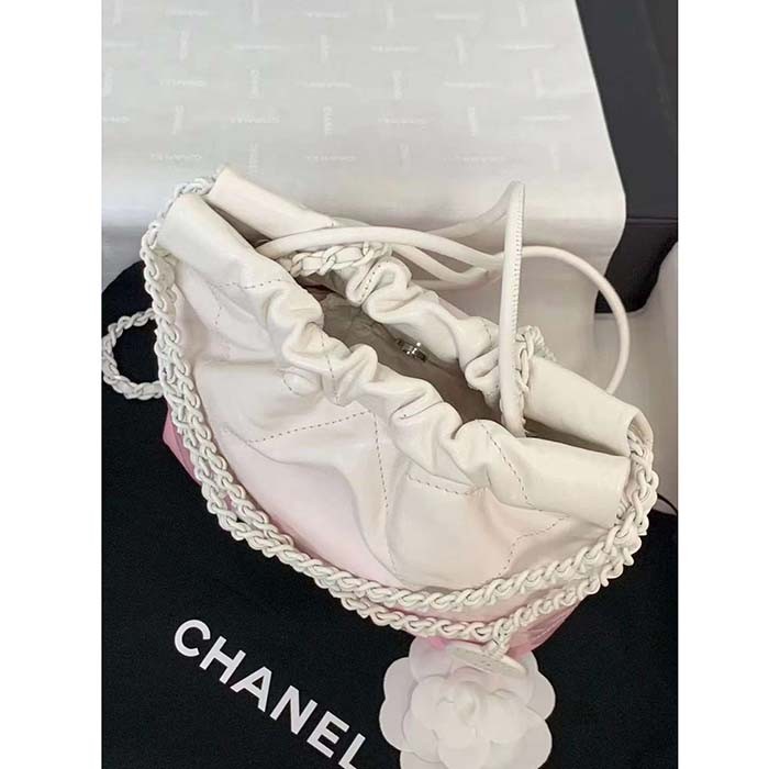 Chanel Women CC 22 Mini Handbag Patent Gradient Calfskin Lacquered Metal White Pink