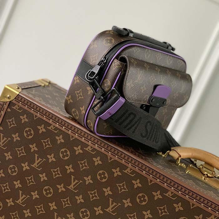 Louis Vuitton LV Unisex S Lock Sling Bag Purple Monogram Macassar Coated Canvas