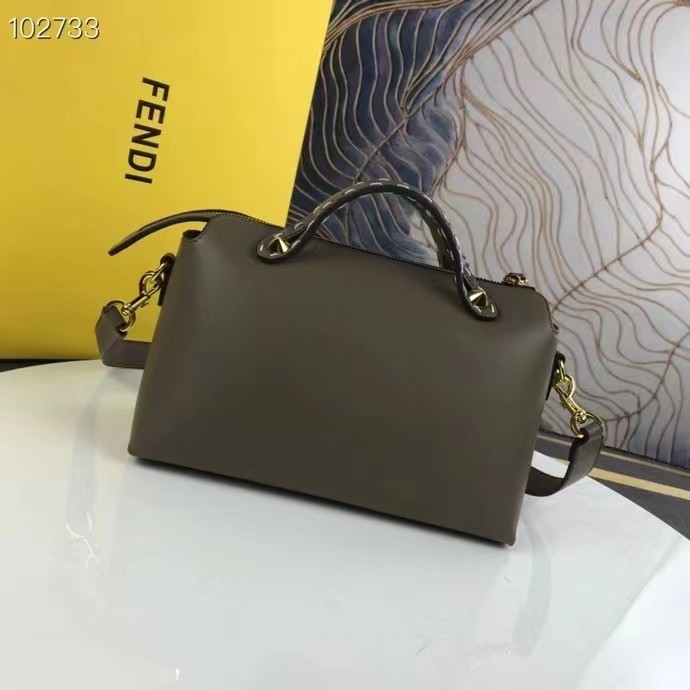 Fendi FF Women By The Way Medium Gray Leather Elaphe Boston Bag