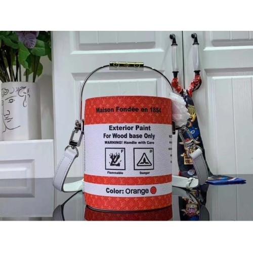 Louis Vuitton LV Unisex Paint Can Orange Coated Canvas Cowhide Leather