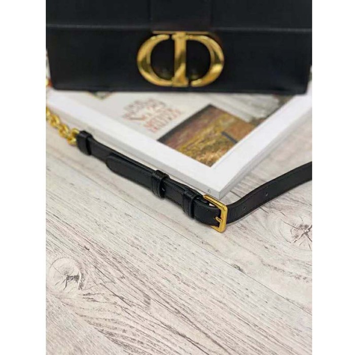 Dior Women 30 Montaigne Chain Bag 'CD' Black Grained Calfskin