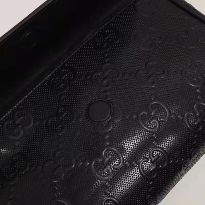 Gucci Unisex GG Embossed Messenger Bag Black GG Embossed Leather