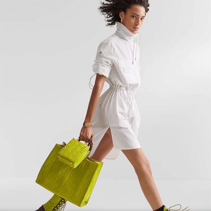 Fendi Women FF Mini Sunshine Shopper Acid Green Leather Mini Bag