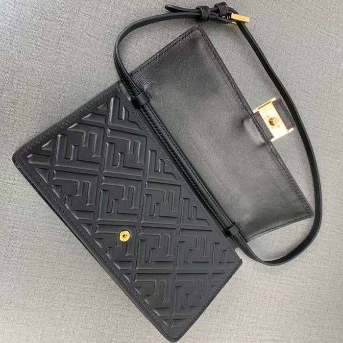 Fendi Women FF Wallet On Chain Baguette Black Nappa Leather Wallet