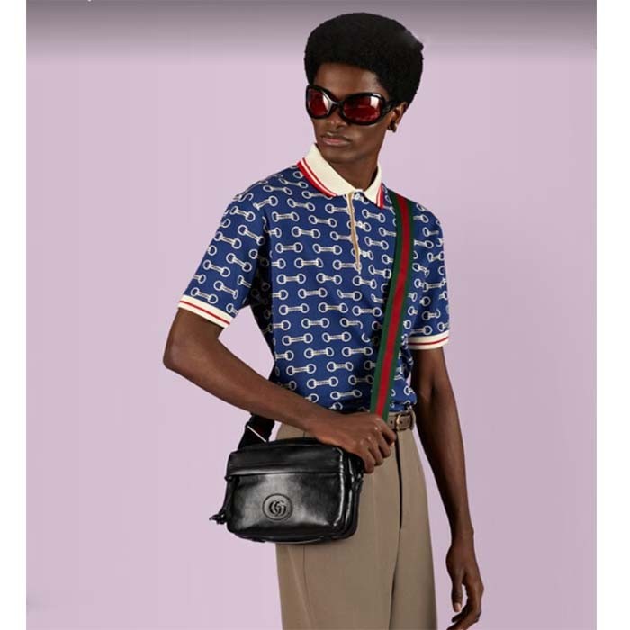 Gucci GG Unisex Shoulder Bag Tonal Double G Black Leather