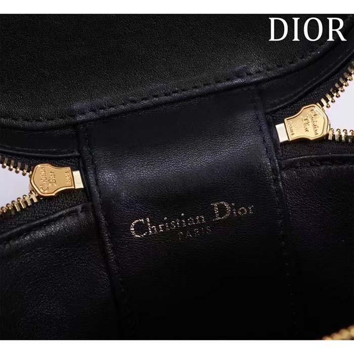 Dior Women Small CD Signature Vanity Case Black Calfskin Embossed Leather Handle