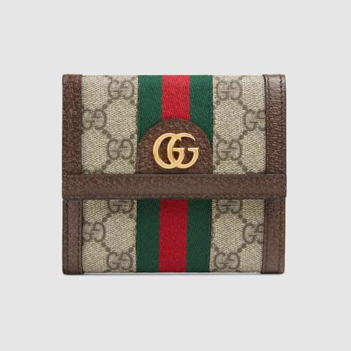 Gucci GG Unisex Ophidia GG French Flap Wallet in Beige/Ebony GG Supreme Canvas