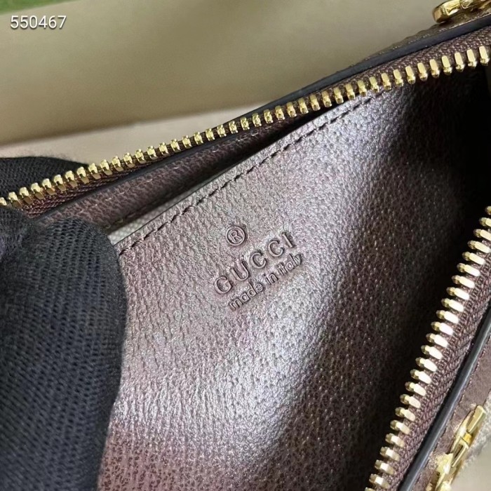 Gucci Women Ophidia Small Handbag Beige Ebony GG Supreme Canvas Double G Zip Closure