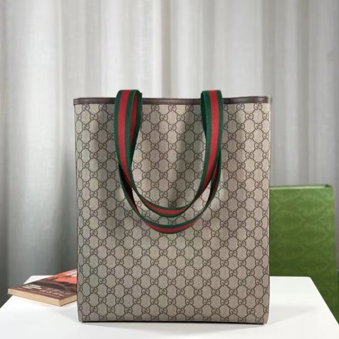 Gucci Unisex Ophidia GG Small Tote Bag Beige Ebony GG Supreme Canvas